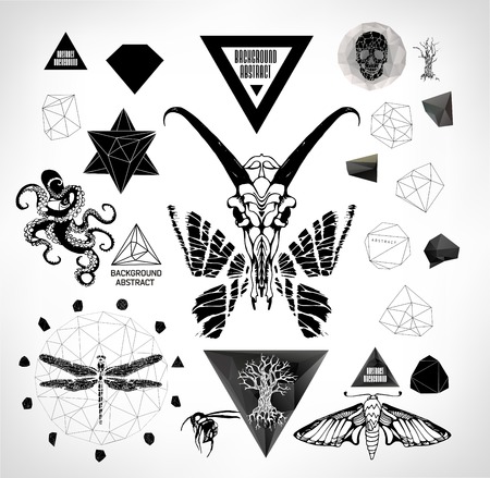 Abstract  gothic sacral illustration with polygon,  crystal design element, symbol, sign for tattooのイラスト素材