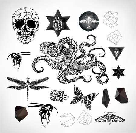 Abstract  gothic sacral illustration with polygon,  crystal design element, symbol, sign for tattooのイラスト素材