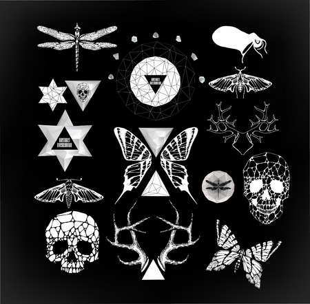 Abstract  gothic sacral illustration with polygon,  crystal design element, symbol, sign for tattooのイラスト素材