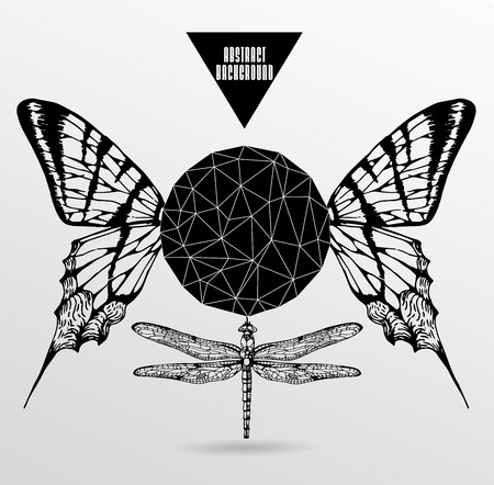 Abstract  gothic sacral illustration with polygon,  crystal design element, symbol, sign for tattooのイラスト素材