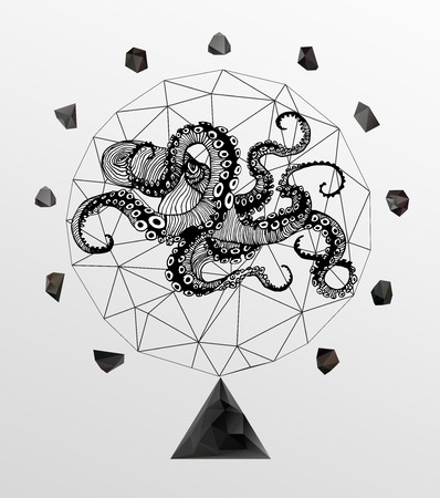 Abstract  gothic sacral illustration with polygon,  crystal design element, symbol, sign for tattooのイラスト素材