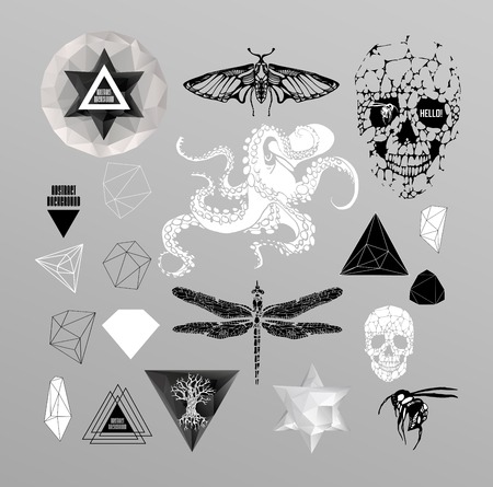 Abstract  gothic sacral illustration with polygon,  crystal design element, symbol, sign for tattooのイラスト素材