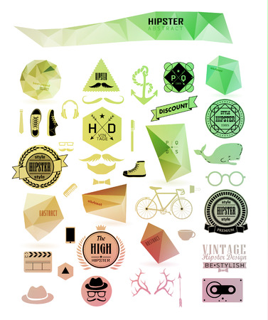 Hipster style elements, icons and labels can be used for retro vintage website, info-graphics, bannerのイラスト素材