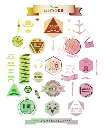 Hipster style elements, icons and labels can be used for retro vintage website, info-graphics, bannerのイラスト素材