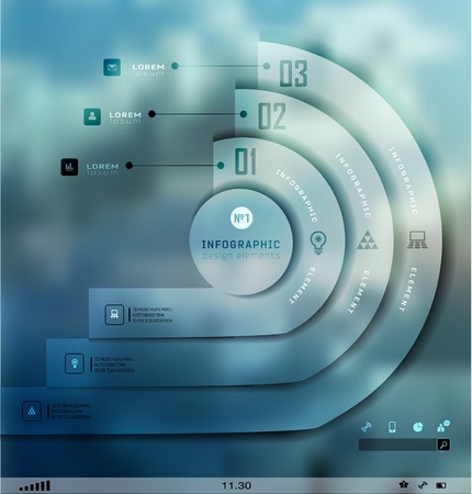 Transparent business Infographics, plat elements. Shadows options, diagram on blur landscape can be used for workflow layout, banner, step up options,  number options,  web templateのイラスト素材