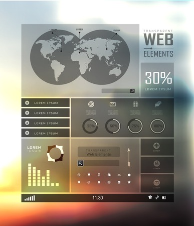 Transparent web site, business Infographics, plat elements on blur landscape can be used for workflow layout, banner, step up options,  number options,  web templateのイラスト素材