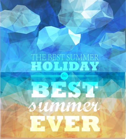 Polygonal seaside view sammer poster  with typography elements. Polygonal background illustrationのイラスト素材