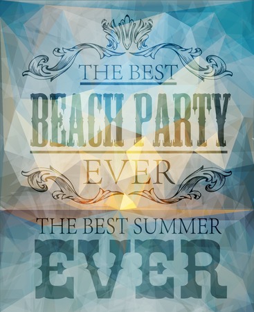 Polygonal seaside view sammer poster  with typography elements. Polygonal background illustrationのイラスト素材