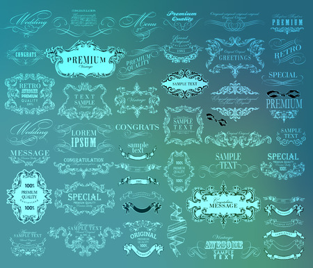 Mega set of Ornate frames and scroll elements. Set of calligraphic and floral design elementsのイラスト素材