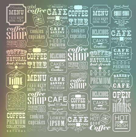 Mega set of thin line Vintage Retro Coffee  Labels and typography. Coffee decoration collectionのイラスト素材