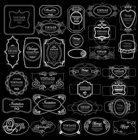 Mega set of thin lineretro vintage ribbons and labelのイラスト素材