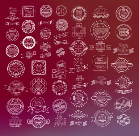 Mega set of thin lineretro vintage ribbons and labelのイラスト素材