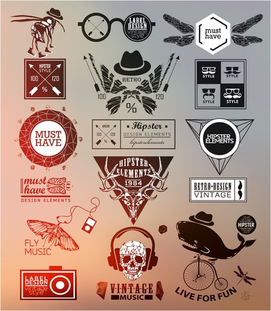 Hipster label, icon, elements, set of vintage hipster label with gothic, sacral sign and symbolのイラスト素材
