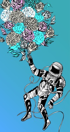 Space concept with astronaut, Quote Background and flowers, typography. Cosmic posterのイラスト素材