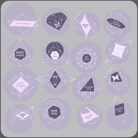 Abstract polygonal label design. Elements of astronomy and constellation. Cosmic style, low poly illustrationのイラスト素材