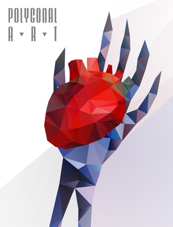 Abstract polygonal hand holding a heartのイラスト素材