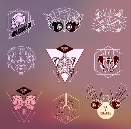 Set of Labels with hand draw human skeleton and anatomyのイラスト素材