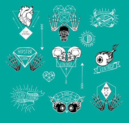 Set of Labels with human skeleton and anatomyのイラスト素材