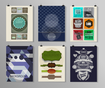 Set of poster, flyer, brochure design templates in different styles. Infographic concept. Retro design. Abstract modern backgrounds.のイラスト素材