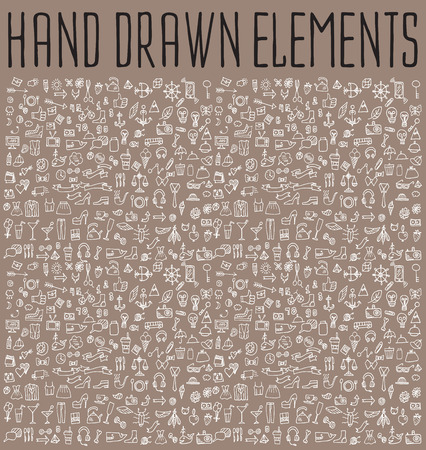 Hand drawn icons and elements pattern. Digital illustrationのイラスト素材
