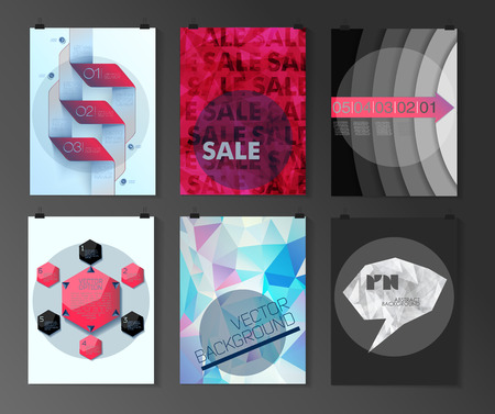 Set of poster, flyer, brochure design templates in different styles. Infographic concept. Retro design. Abstract modern backgrounds.のイラスト素材