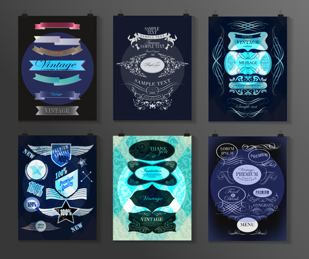 Set of poster, flyer, brochure design templates in different styles. Calligraphic and labels. Retro vintage design.のイラスト素材