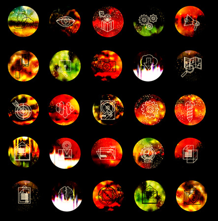 Universal modern icons on blur background. Icons for web and mobile app, business, finance, multimedia, hipster styleのイラスト素材