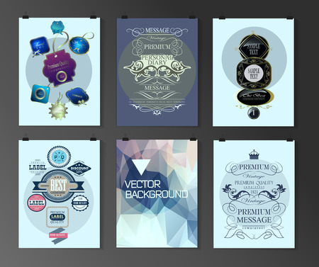 Set of poster, flyer, brochure design templates in different styles. Calligraphic and labels. Retro vintage design.のイラスト素材