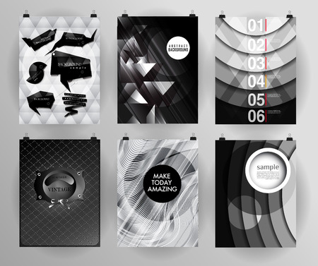 Set of poster, flyer, brochure design templates in different styles. Design concept. Retro design. Abstract modern backgrounds.のイラスト素材