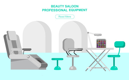 Professional equipment for beauty salon, chair for manicure and table for the pedicure. Detailed  interior set.  Web banner template  for beauty saloonのイラスト素材