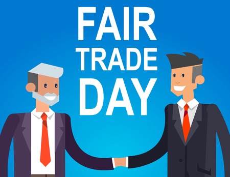 Digitally generated Fair Trade. Businessmen shaking hands. Vector illustrationのイラスト素材