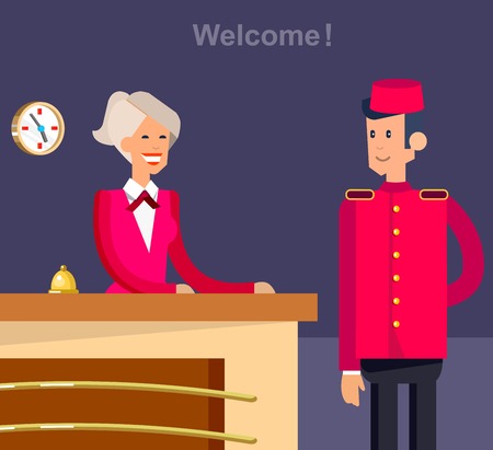 Hotel staff and service, reception,  detailed character porter cool flat tourism elementsのイラスト素材