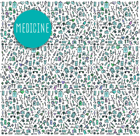 Hand drawn Medicine elements, seamless pattern Medicine, Medicine doodles elements, Medicine seamless background. Medicine sketchy illustrationのイラスト素材