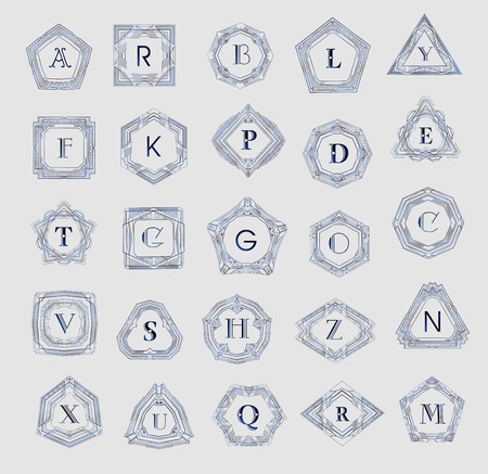 Monogram logo template with  calligraphic elegant ornament. Identity design with letter P,D,E,C,G,O for shop, store or restaurant, heraldic, barbershop or barber, beauty salon, justic lawyer, boutique or hotelのイラスト素材