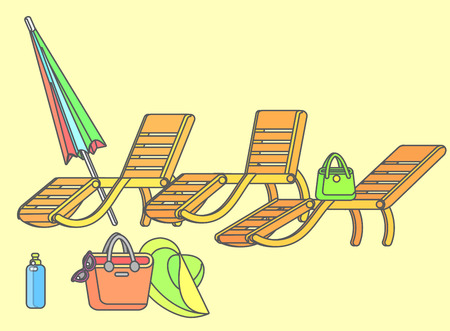 beach chaise longue in different design, vector set illustration isolated on backgroundのイラスト素材