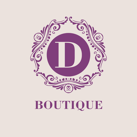 Monogram template with  calligraphic elegant ornament. Identity design with D letter for shop, store or restaurant, heraldic, barbershop or barber, beauty salon, justic lawyer, boutique or hotelのイラスト素材