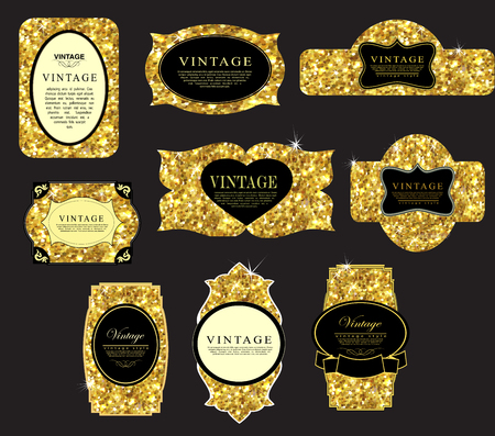 Label and frame of gold glittering stars . Golden elements collection.のイラスト素材