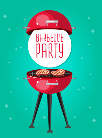 Different kind of meat on the grill illustration. picnic or Bbq party. Food and barbeque, summer and grill. Vector barbeque party, illustration barbeque partyのイラスト素材