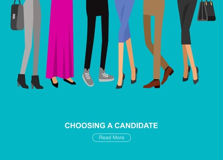 Hiring process concept with candidate selection. Vector detailed character hiring process, Hiring process cool flat  illustration. Vector Hiring process conceptのイラスト素材