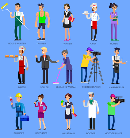 Profession people. Detailed character professionals . Illustration of character Profession people. Vector flat Profession peopleのイラスト素材