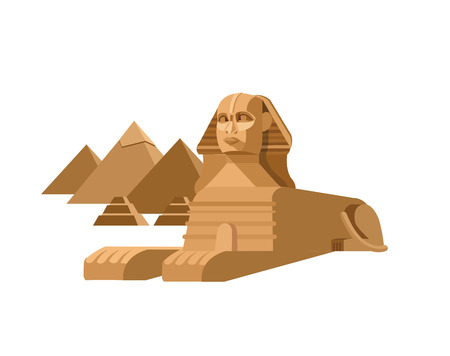High quality, detailed most famous World landmark. Sphinx and pyramids background. Travel vector. Travel illustration. Travel landmarks. Happy travelのイラスト素材