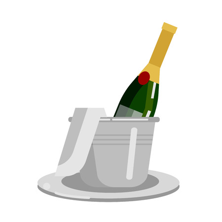 Vector bottle of Champagne. Champagne with ice. Champagne in an ice bucket. Champagne with a napkin. Champagne iconのイラスト素材