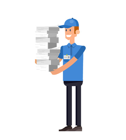 Vector detailed character office worker, business office worker in action. Business people, business men lifestyle. Character men office worker. Office worker isolated on white backgroundのイラスト素材
