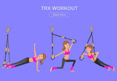 Vector detailed character Fit woman and TPX training. Happy and sporty woman illustration. Woman goes in for sports, TPX training for Womanのイラスト素材