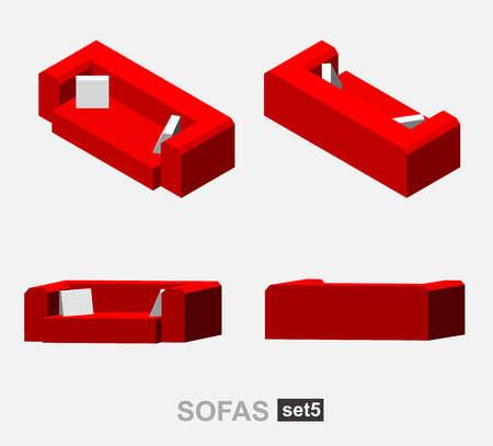 Set of the isolated isometric sofa. Vector sofa. Illustration sofa. Office sofa, sofa bed in living room, sofa in cafe. Colorful sofa.のイラスト素材