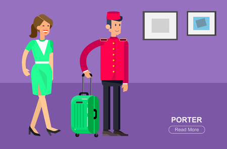 Hotel staff and service, reception,  detailed character porter cool flat tourism elementsのイラスト素材