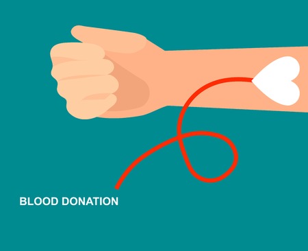 Blood Donation concept. Hand with heart shape on background illustrationのイラスト素材