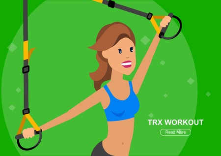 Vector detailed character Fit woman and TPX training. Happy and sporty girl illustrationのイラスト素材