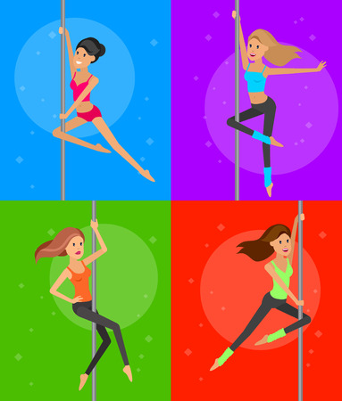 Vector detailed character Fit girl dancing around the pole, training for sexy womanのイラスト素材