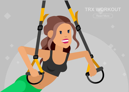 Vector detailed character Fit woman and TPX training. Happy and sporty girl illustrationのイラスト素材